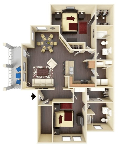 a 3d floor plan of a house with a bedroom and a living room
